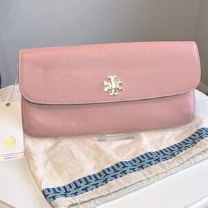 Tory Burch NWT Sample  Diana Clutch Crossbody & Dust bag Rose Pink Retail $250